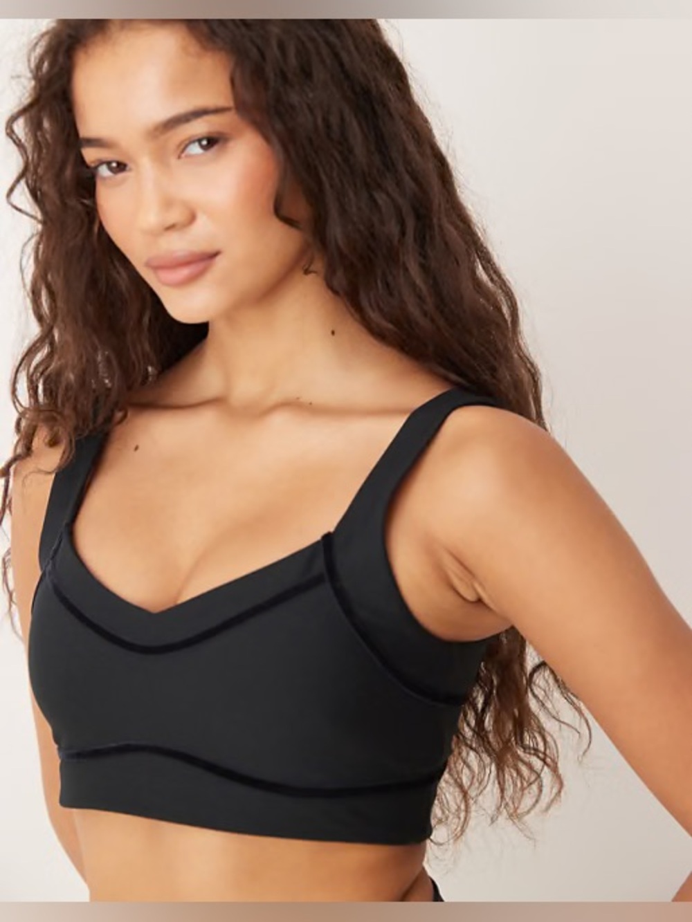 Abercrombie & Fitch YPB Velvet Trim Tape Sports Bra in Black S Small